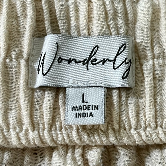Wonderly 100% Cotton Gauze Cream Wide Leg Pull On Pants Beachy Boho Size Large - Picture 10 of 13